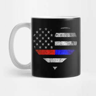 Thin Red Blue Line Heart - Police Officer - Firefighter Flag Mug